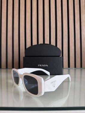 Prada White Oversized Square Sunglasses with Black Lenses